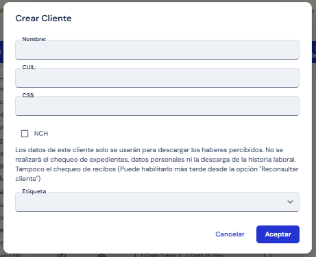 Gestión de Clientes - alta de cliente