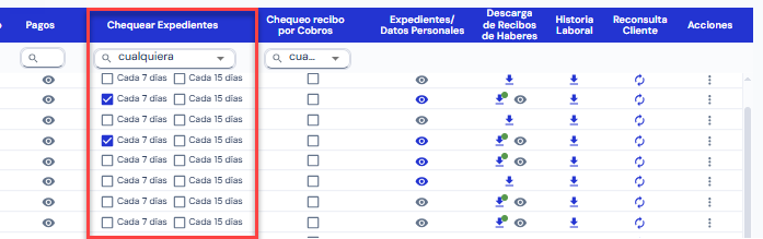 Gestión de Clientes - chequeo de expedientes