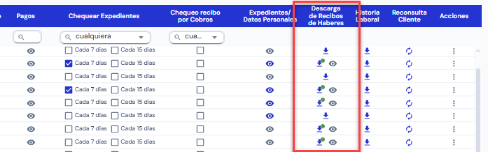 Gestión de Clientes - descarga de recibos de haberes