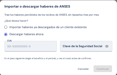 Haberes percibidos - descargar con CUIL y clave