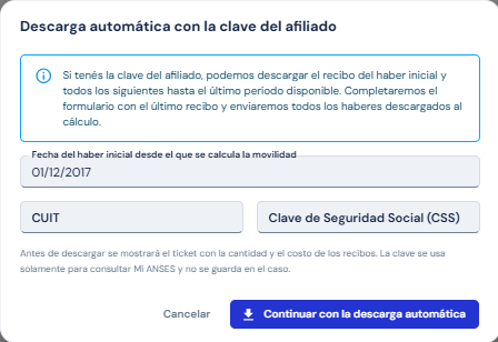 Reajuste por movilidad - descarga automática con clave